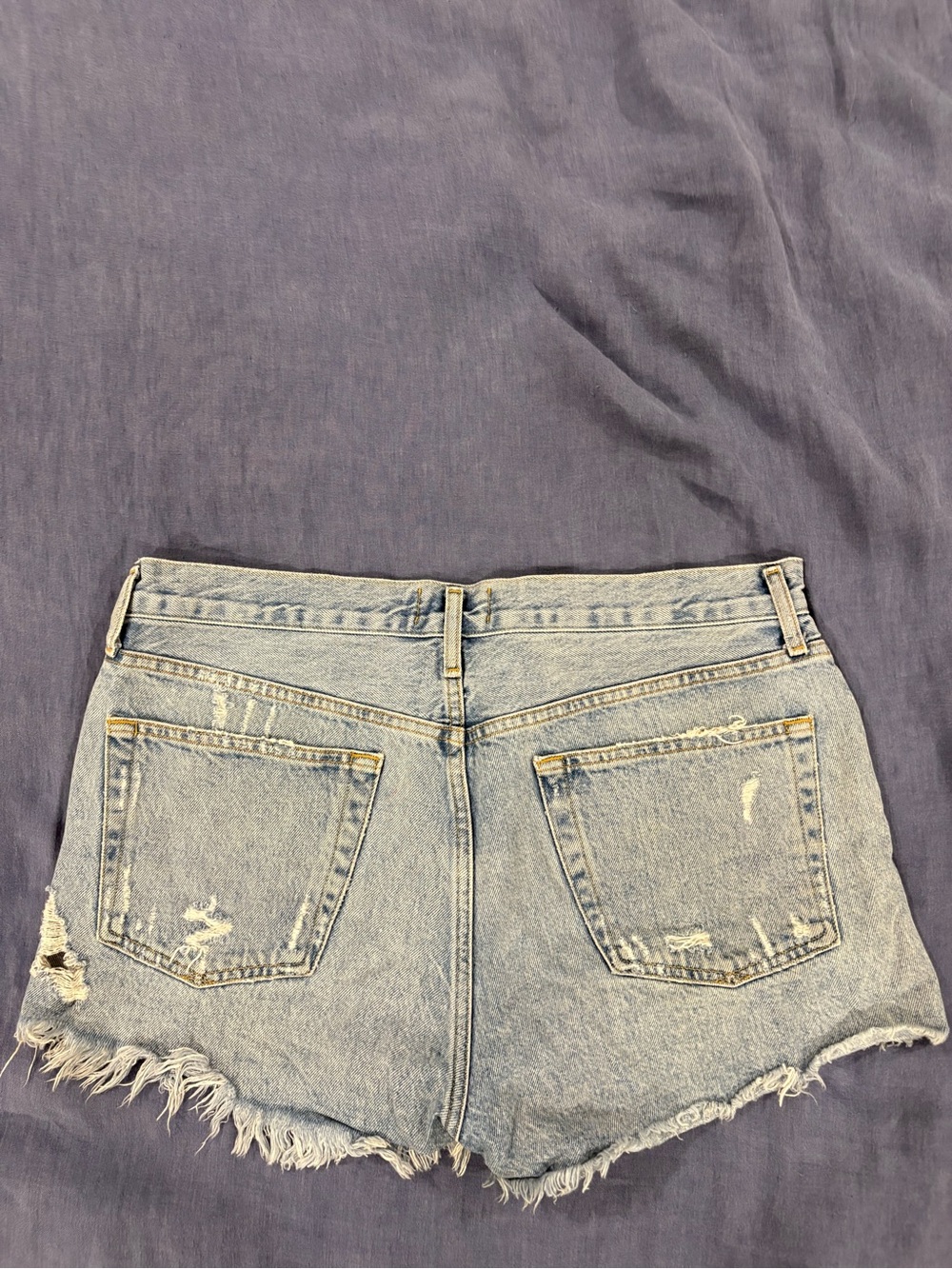 Agolde Light Blue Distressed Denim Cutoff Shorts - Picture 4 of 6
